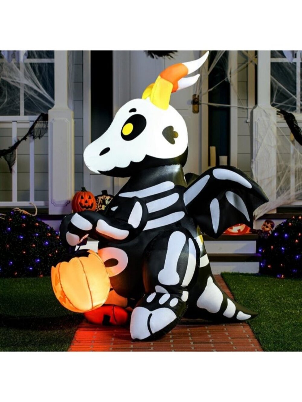 5 FT Tall Halloween Inflatable Skeleton Dragon Light Up with Built-in LEDs